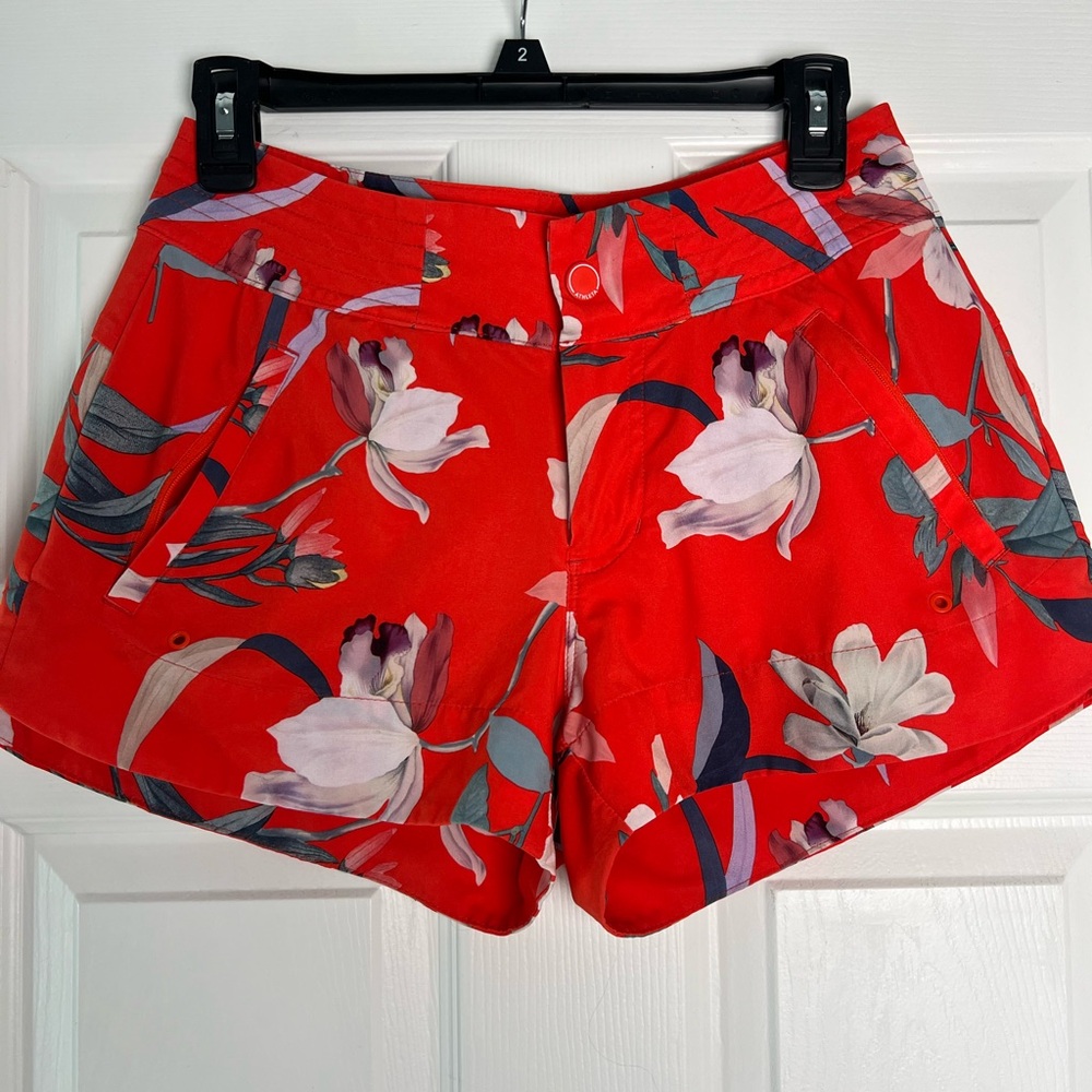 Athleta Vibrant Red Floral High Waist Shorts